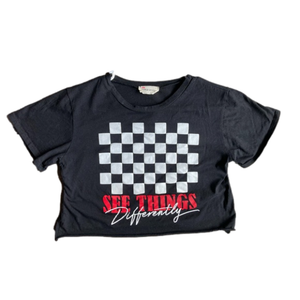 Black Crop Top Size XS Checked 100%Cotton